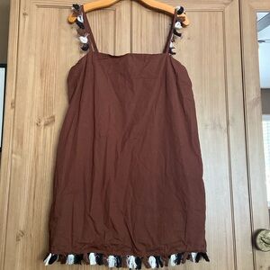 Anthropologie Brown White Black Tassel Dress NWOT L